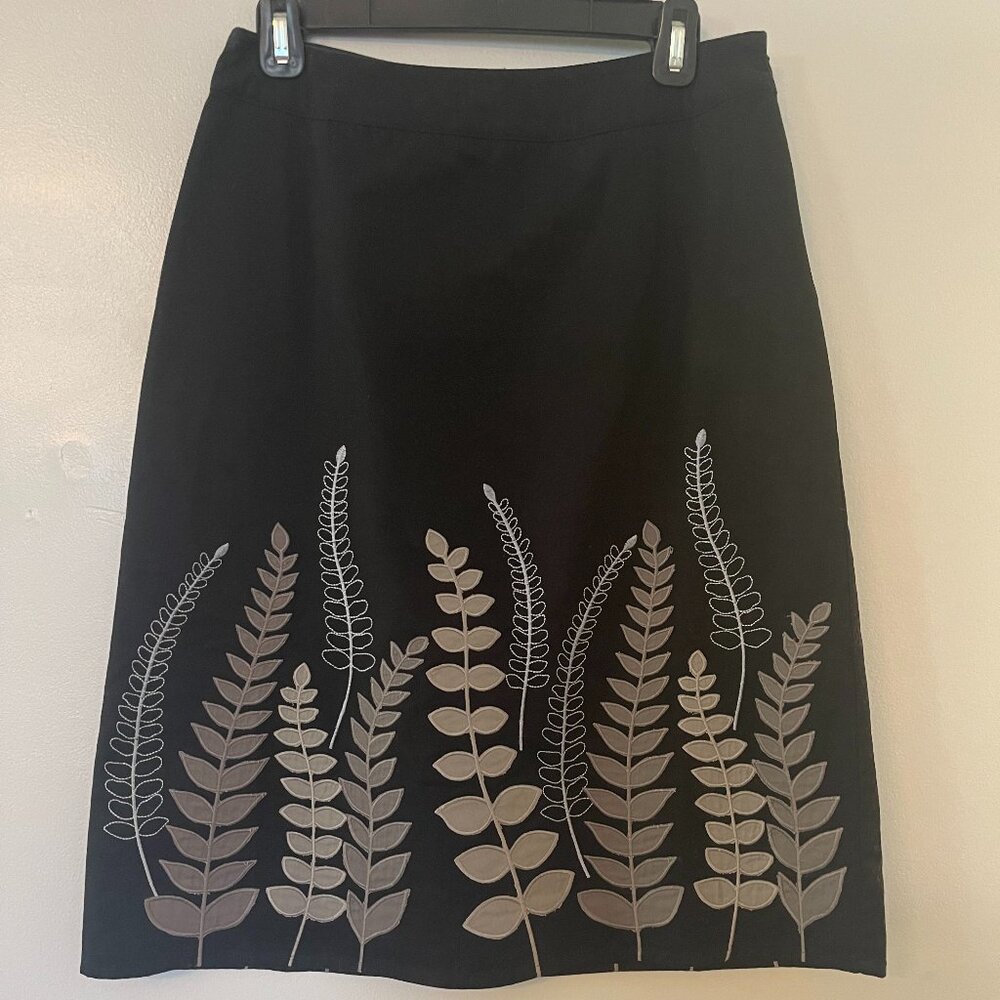 Boden Black Skirt with Fern Leaves